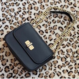 GiGi New York Black Shoulder Bag with Gold Chain